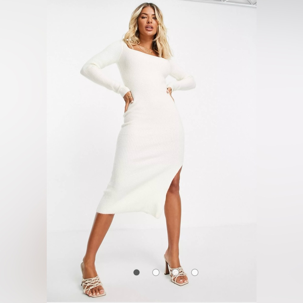 ASOS DESIGN ribbed midi dress with square neck in cream